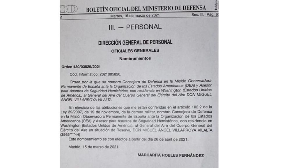 Orden del nuevo destino del exjemad