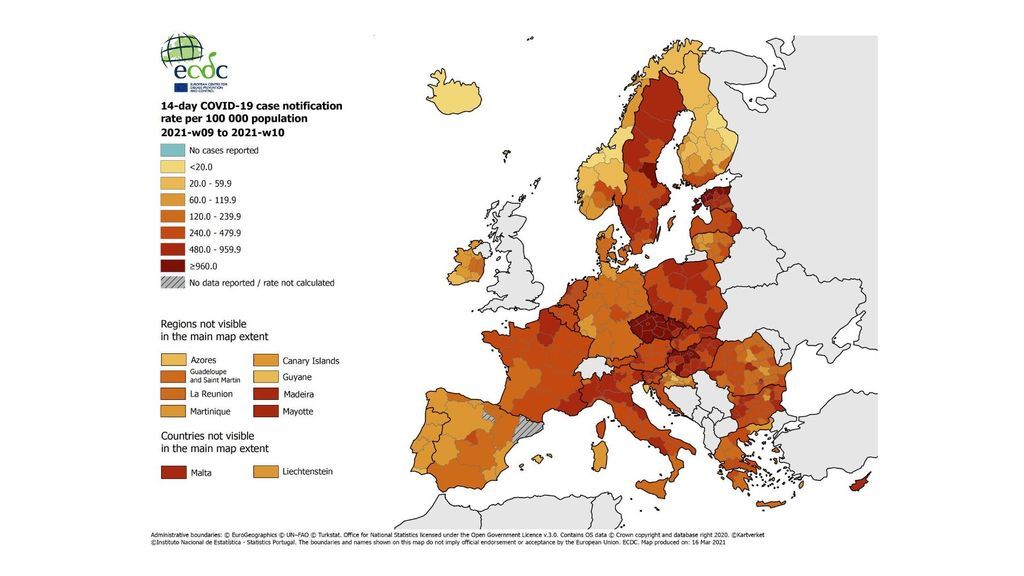 Mapa contagios Europa semana 10 2021
