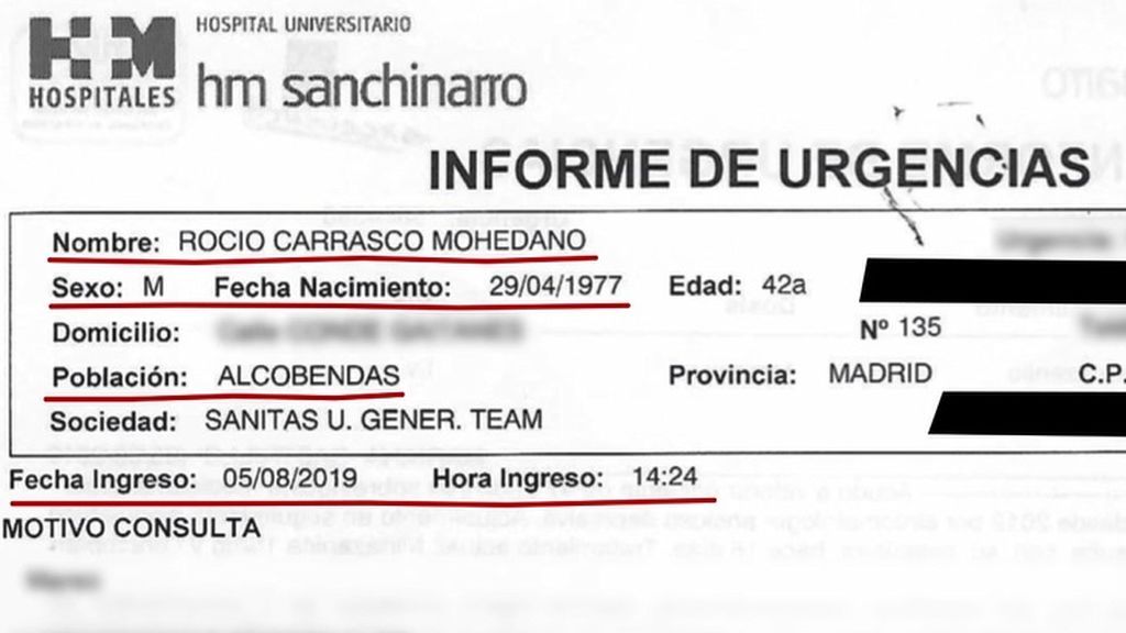 Informe de Urgencias cuando ingresó Rocío Carrasco