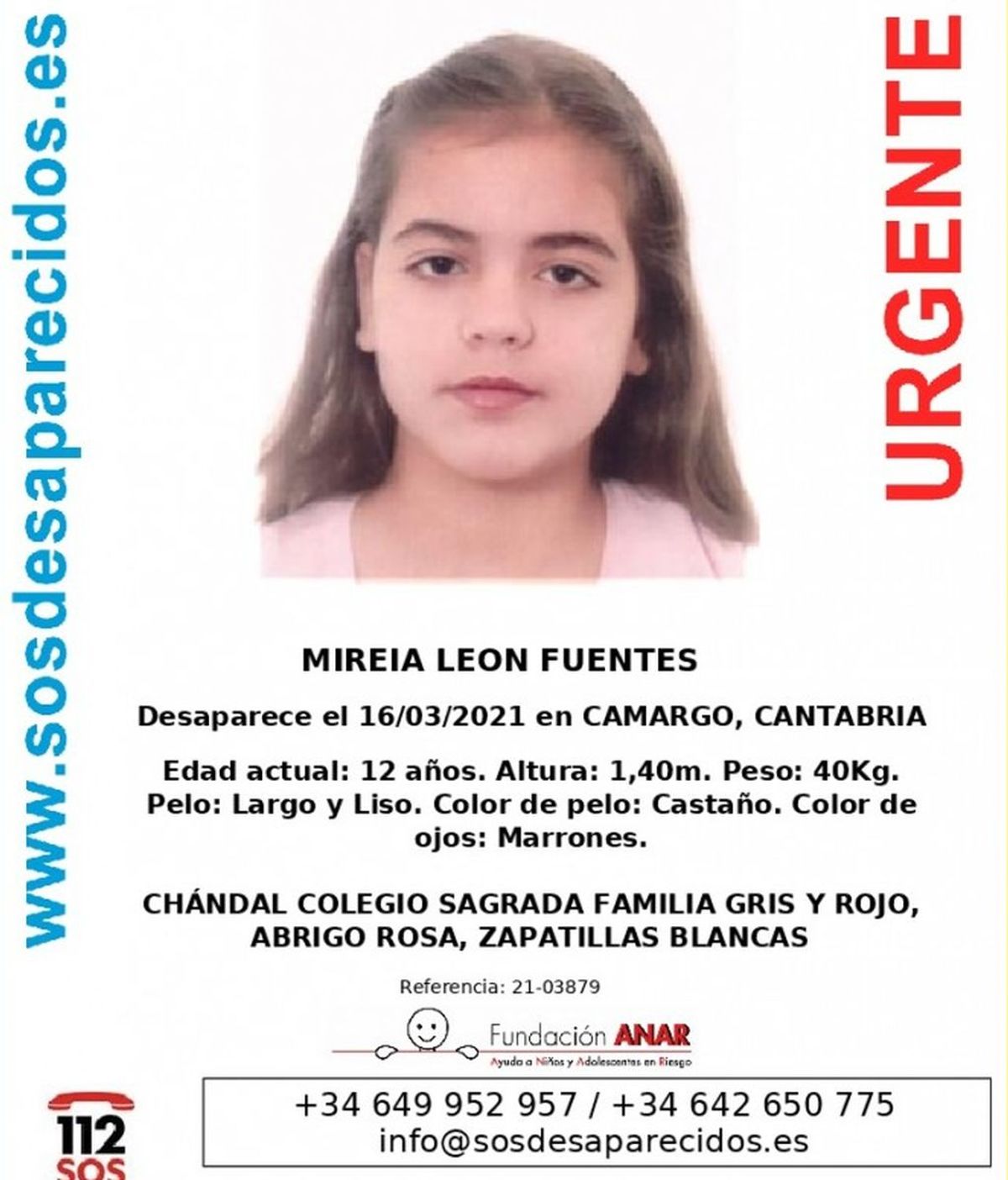 Buscan a una niña de 12 años desaparecida en Camargo (Cantabria) el pasado 16 de marzo