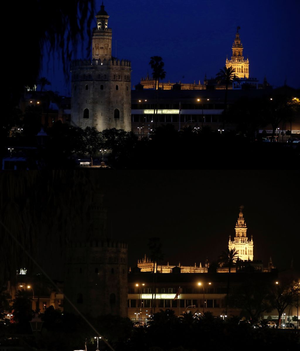 La Torre del Oro en Sevilla apaga sus luces durante la Hora del Planeta