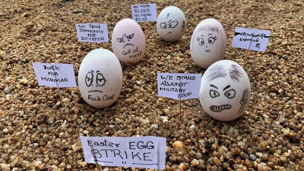 La 'huelga de los huevos de Pascua' transforma las protestas contra la junta militar birmana La 'huelga de los huevos de Pascua' transforma las protestas contra la junta militar birmana