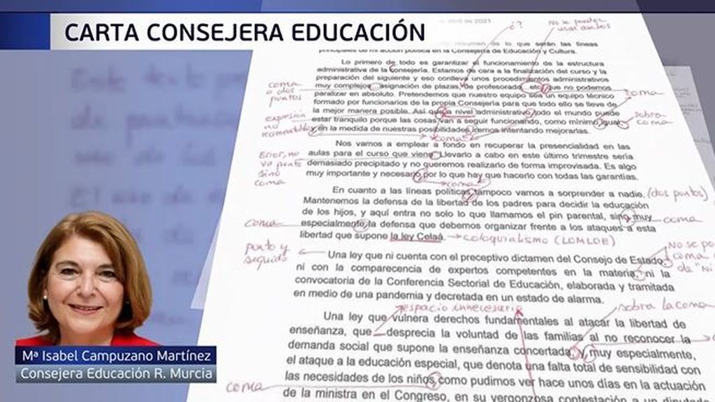 La consejera de Educación de Murcia, tránsfuga de Vox, "no aprueba" en ortografía según docentes de la región