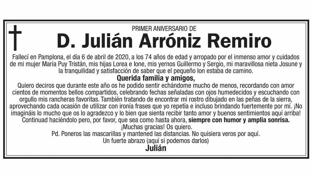 Esquela de Julián Arróniz