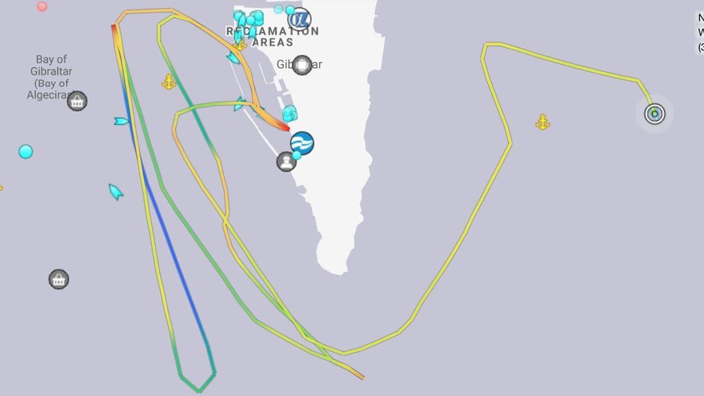 Los recorridos del `HMS Trent´ por la bahía de Algeciras