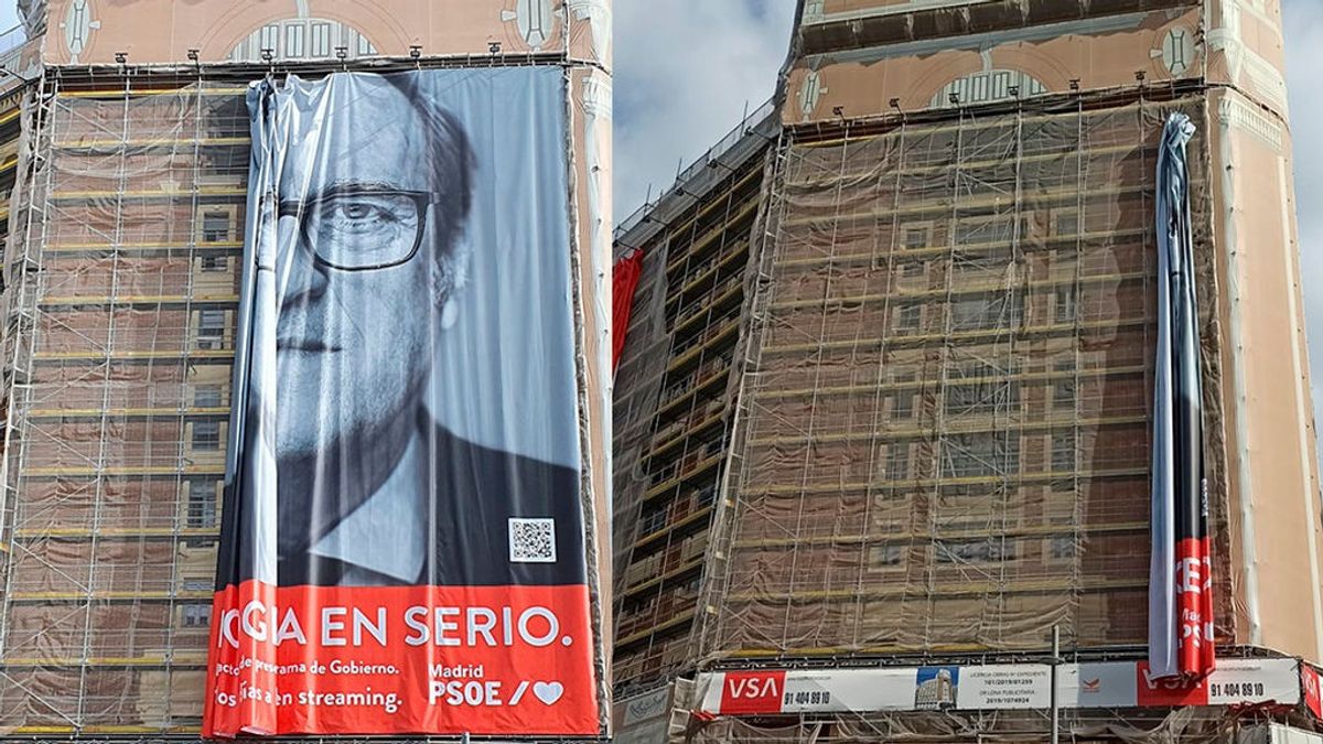 El PSOE de Madrid retira el cartel de Gabilondo en su sede la plaza de Callao tras la orden de la Junta Electoral El PSOE de Madrid retira el cartel de Gabilondo en su sede la plaza de Callao tras la orden de la Junta Electoral