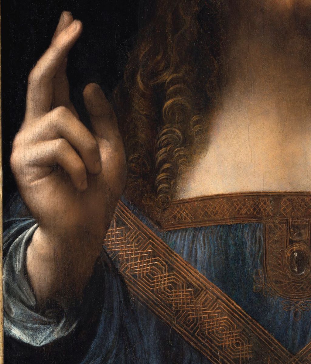 Detalles de la mano del 'Salvator Mundi'