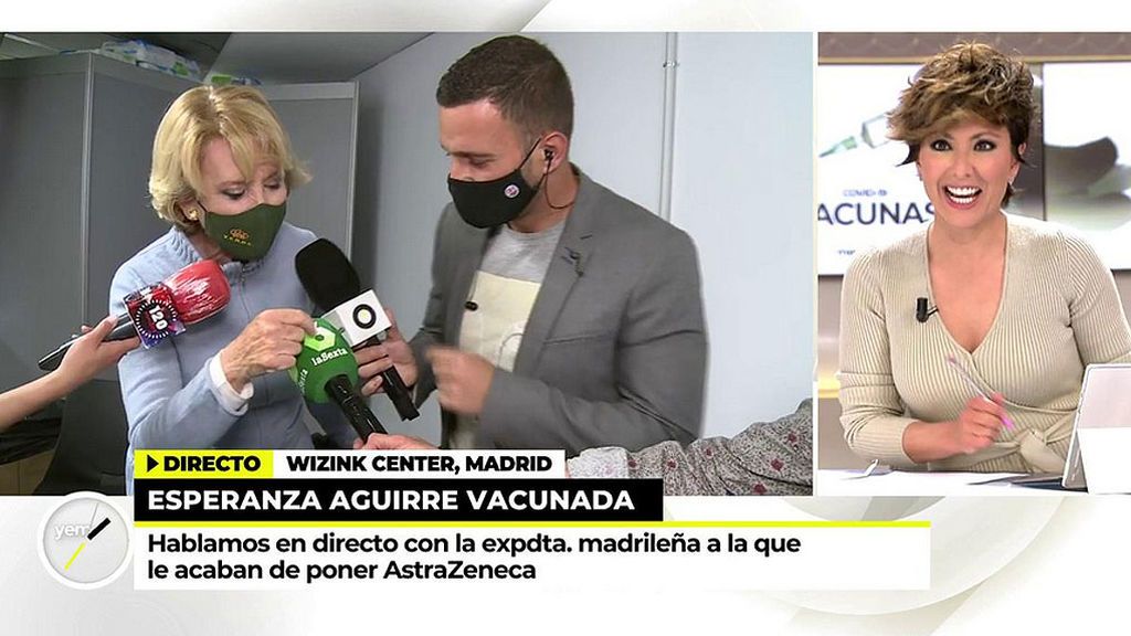 La divertida reacción de Esperanza Aguirre tras ser vacunada con AstraZeneca: “El verde de Vox es más como el verde de la Sexta”