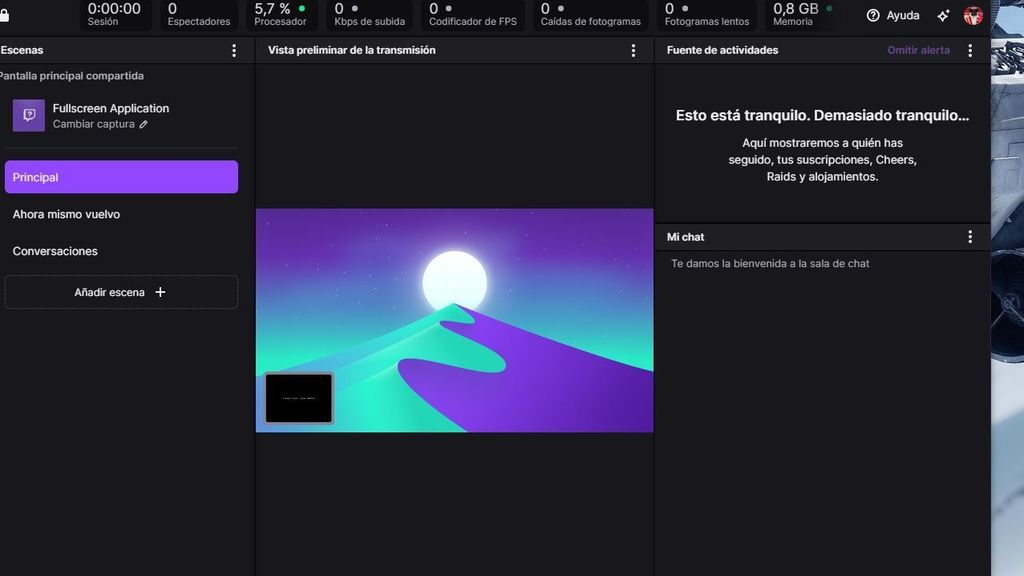 Pantalla principal de Twitch