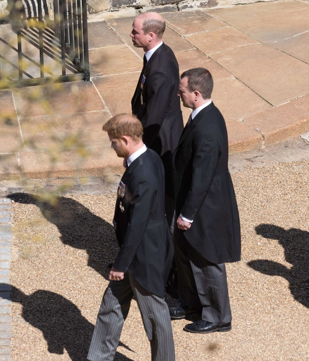 Peter, Harry y William en el funeral del duque de Edimburgo