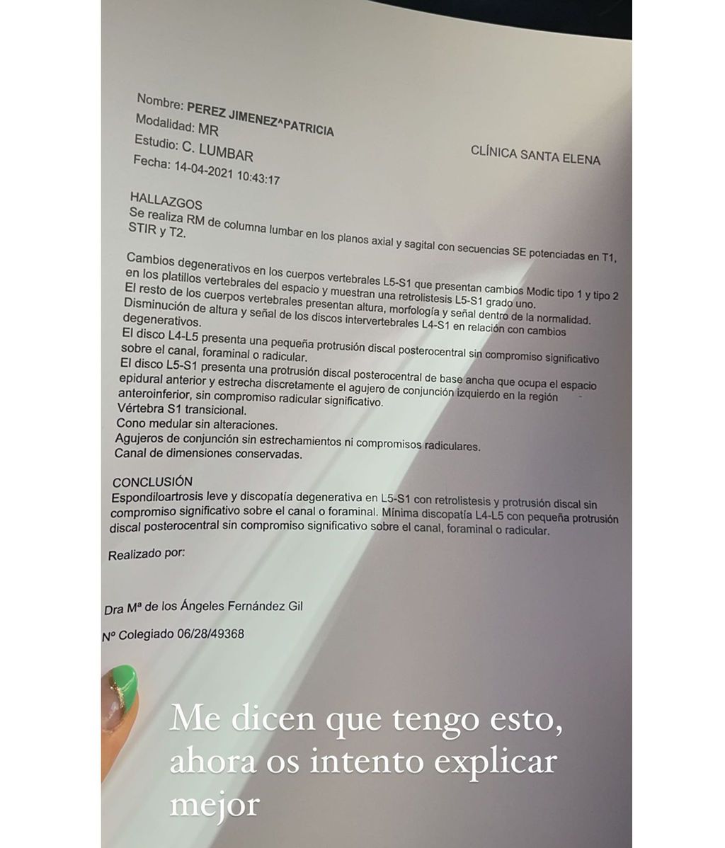 Los resultados del informe médico de Steisy