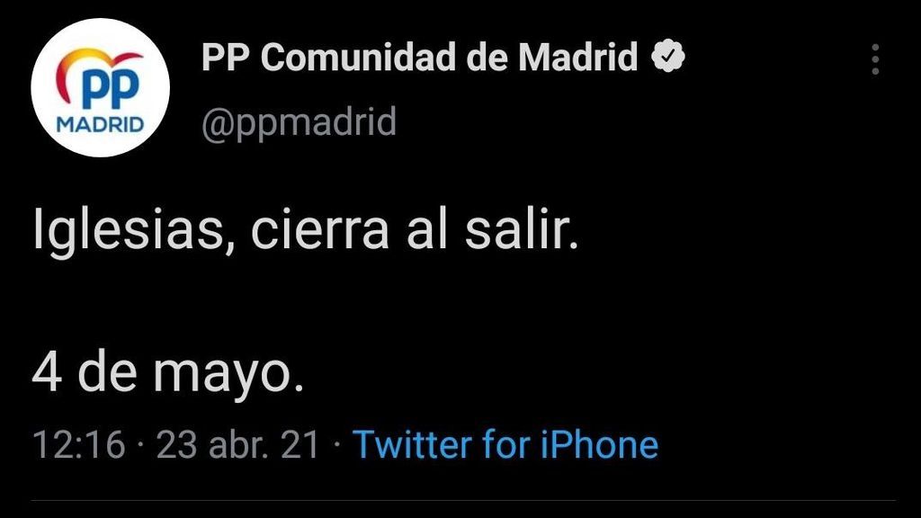 Tuit del Partido Popular