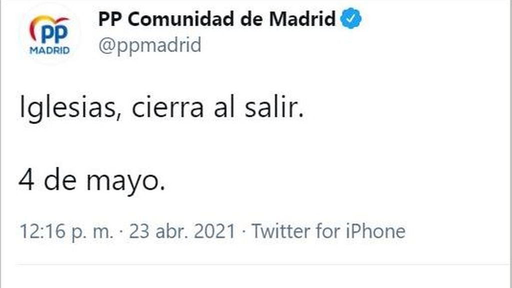 El tuit que ha retirado el PP