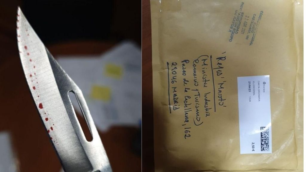 La ministra de Industria, Reyes Maroto, recibe una carta con una navaja ensangrentada La ministra de Industria, Reyes Maroto, recibe una carta con una navaja ensangrentada