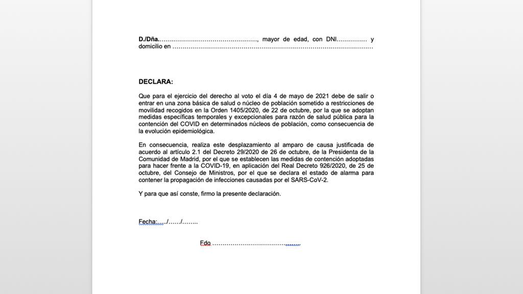 Modelo para moverse entre zonas confinadas para votar el 4M