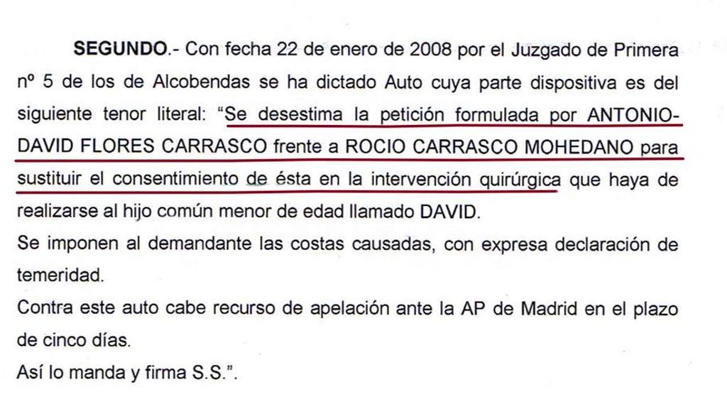 Rocío Carrasco firmó la autorización