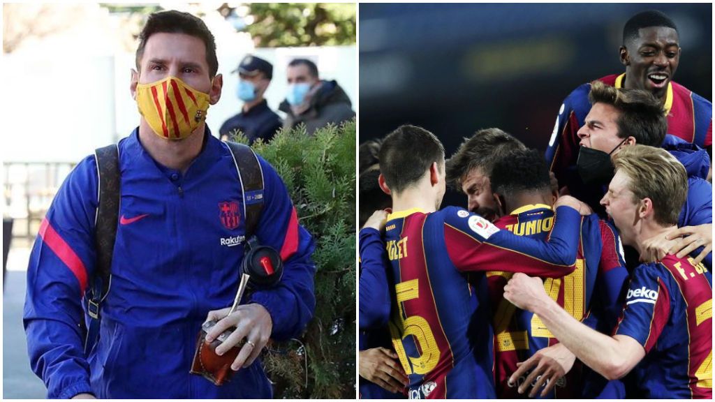 El vestuario del Barcelona celebró en casa de Messi el título de Copa.