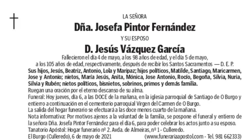 La esquela de Josefa y Jesús