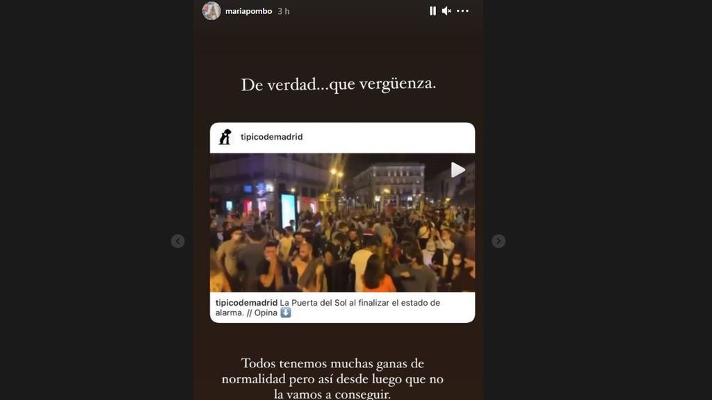 María Pombo reacciona a las celebraciones por el fin del estado de alarma