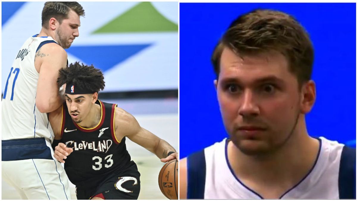 Doncic reacciona a su expulsión por un puñetazo a Collin Sexton. Doncic reacciona a su expulsión por un puñetazo a Collin Sexton.