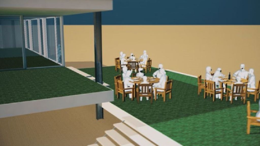 Simulacros del riesgo de contagio de covid en la terraza de un bar