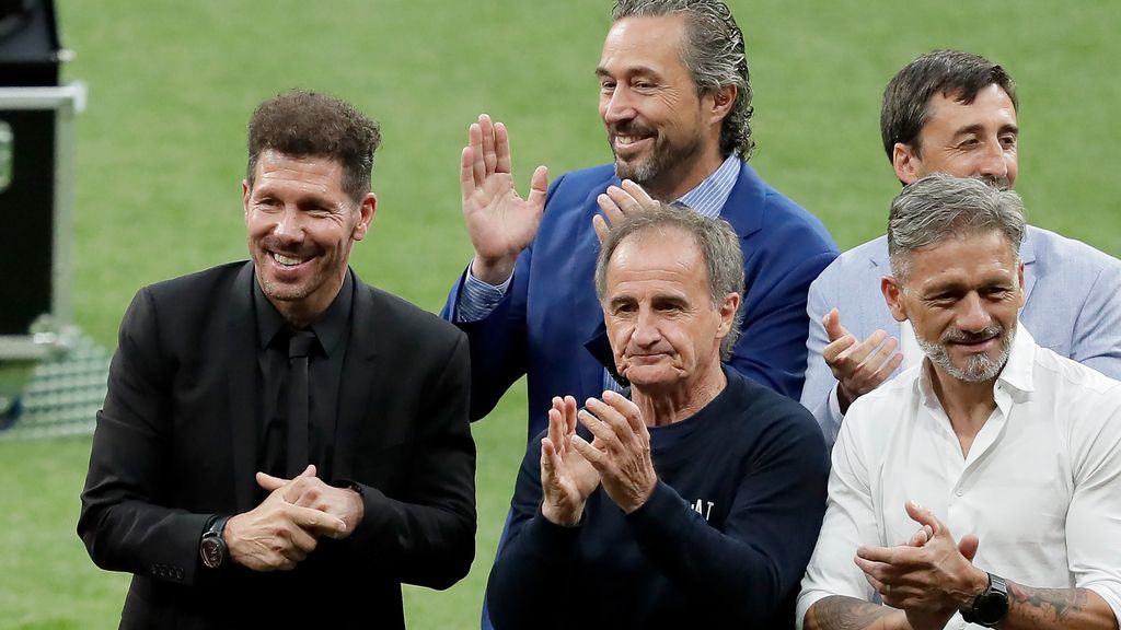 La plantilla del Atlético de Madrid celebra haber ganado la Liga