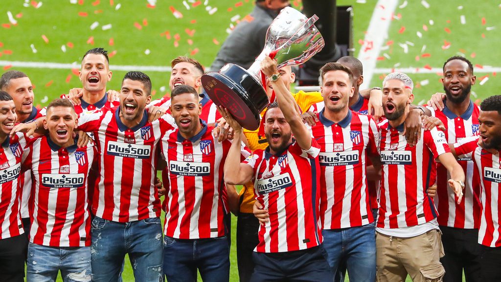 La plantilla del Atlético de Madrid celebra haber ganado la Liga