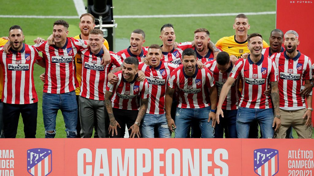 La plantilla del Atlético de Madrid celebra haber ganado la Liga