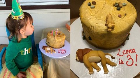 Una niña pide un pastel con una escena triste de El Rey León