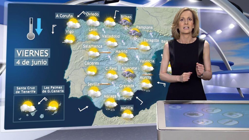Más tormentas y descenso de hasta 10 ºC: el tiempo que hará el viernes en España