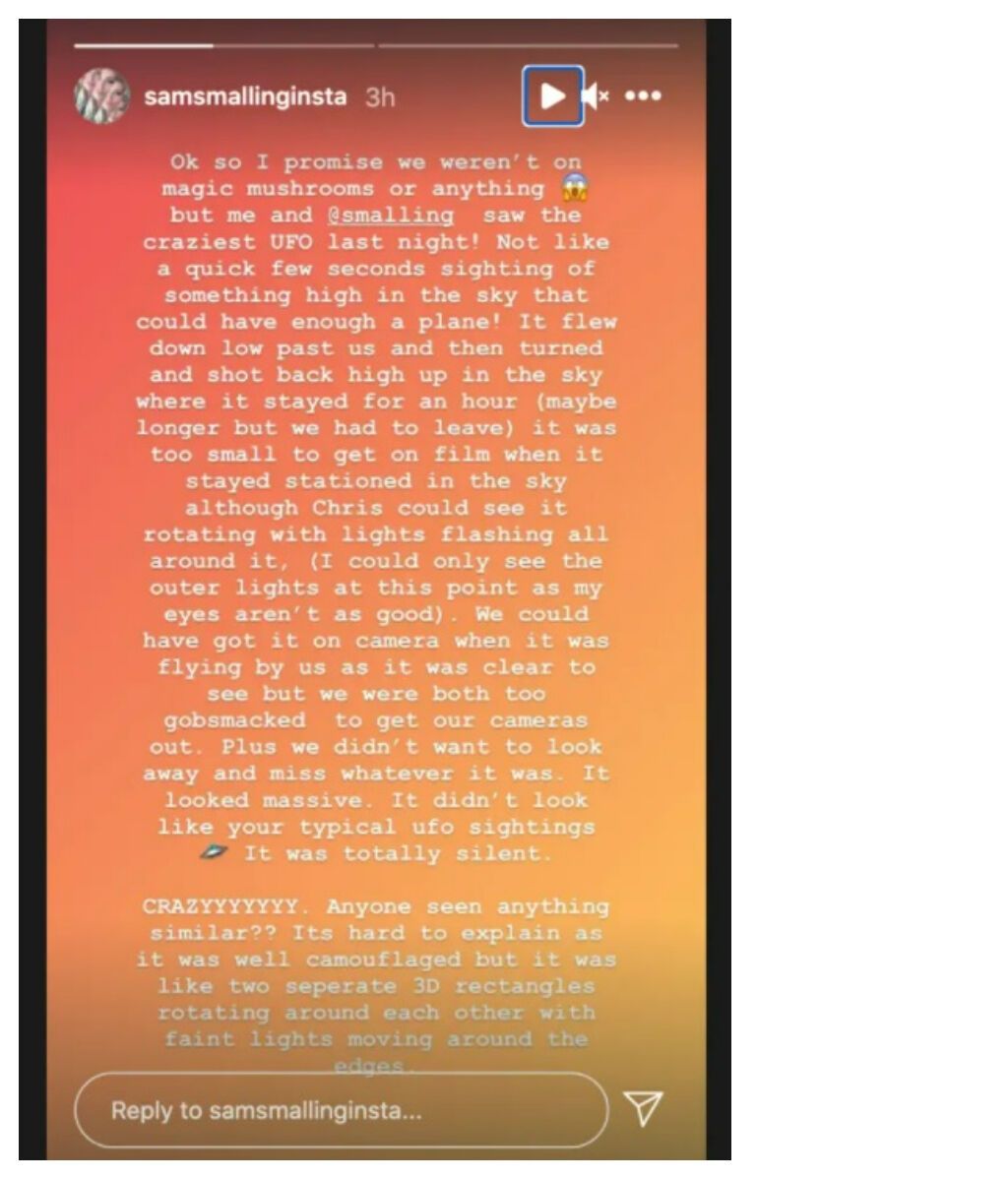 El jugador de la Roma, Chris Smalling y su esposa afirman haber visto un Onvi: "Podía verlo girando con luces y parpadeando por todas partes"