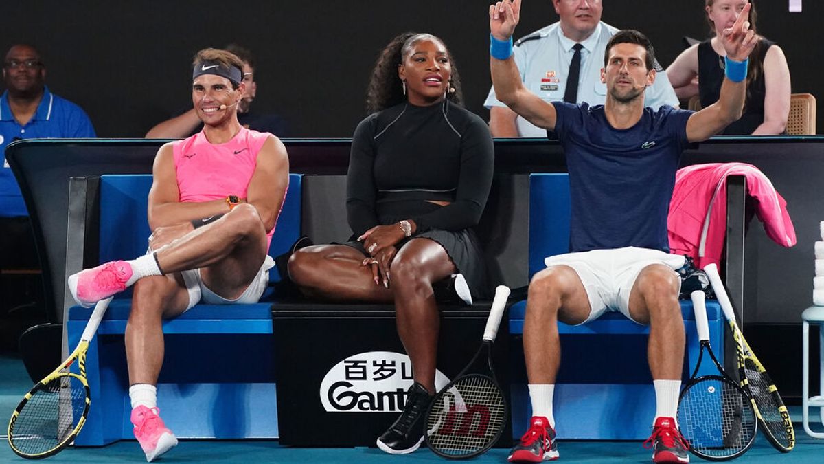 Rafael Nadal y Novak Djokovic, con Serena Williams en el centro.