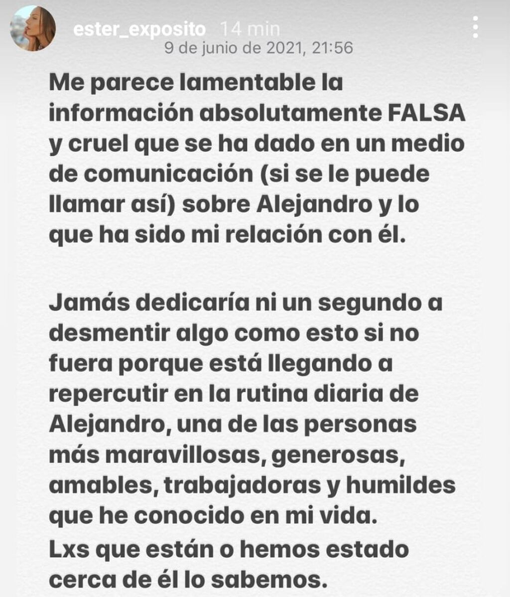 El comunicado de Ester Expósito en Instagram