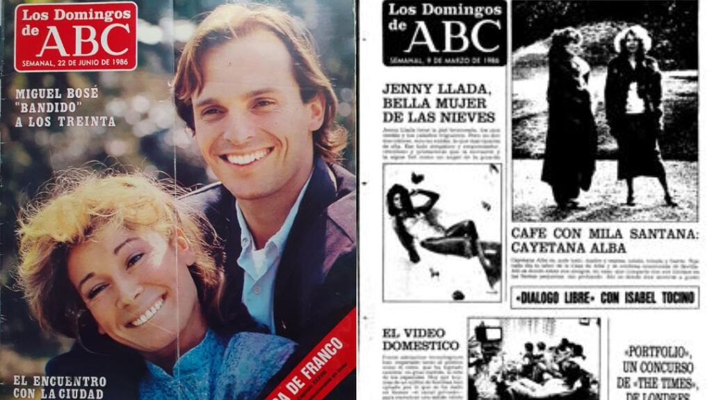 Portada de dos números de 'Los domingos de ABC' con entrevistas de Mila Ximénez a Cayetana de Alba y Miguel Bosé