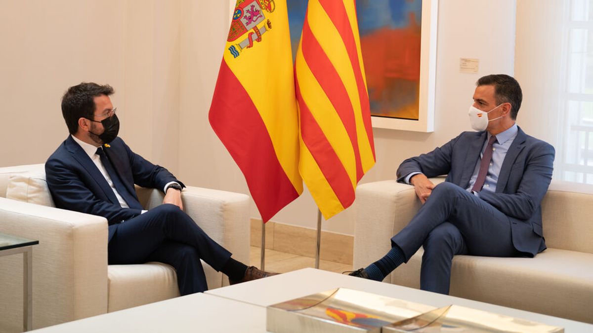 Pedro Sánchez y Pere Aragonès, durante su encuentro en Moncloa Pedro Sánchez y Pere Aragonès, durante su encuentro en Moncloa