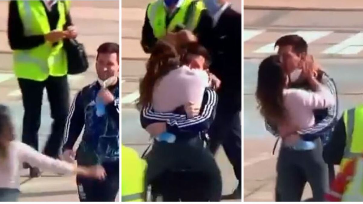 El reencuentro de película de Messi con Antonella en plena pista de aterrizaje: abrazos, besos y alegría