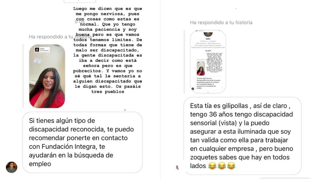 Una seguidora de Carla Vigo insinúa que tiene "algún tipo de discapacidad reconocida"