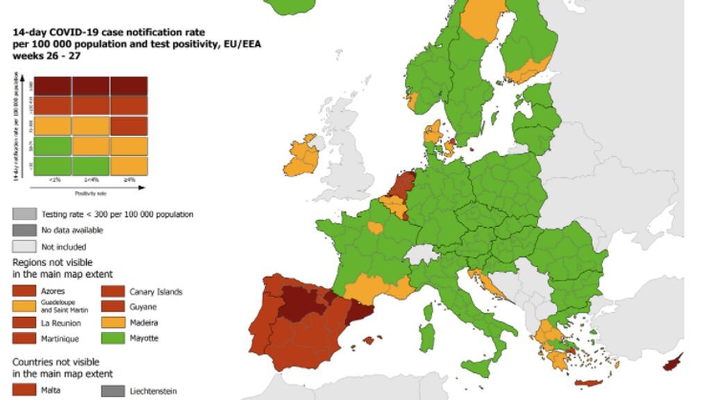 Mapa de la EMA tiñe a España con los peores datos de Europa