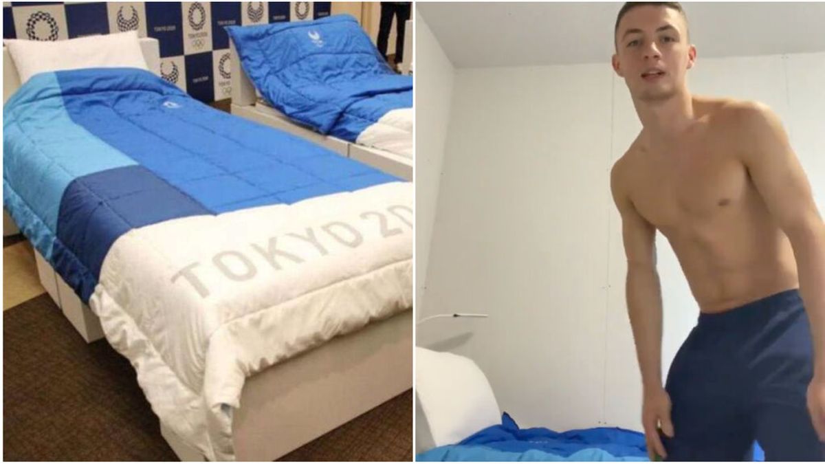 Rhys McClenaghan, atleta irlandés, prueba la cama antisexo de la Villa Olímpica Rhys McClenaghan, atleta irlandés, prueba la cama antisexo de la Villa Olímpica