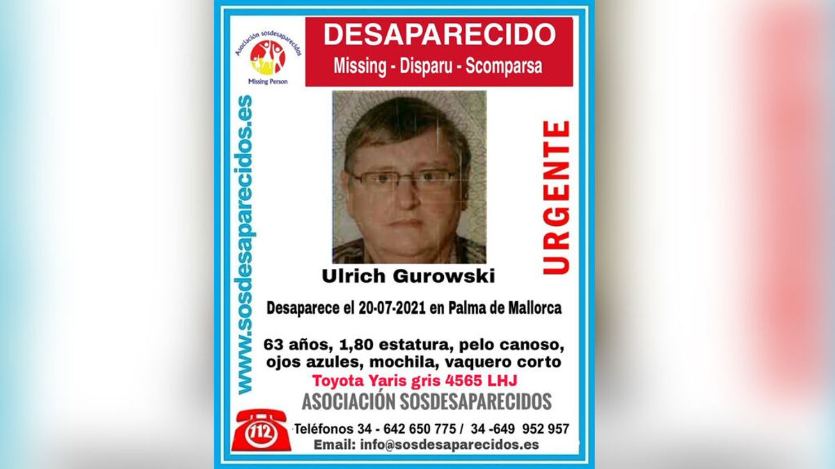 Piden ayuda para encontrar a Ulrich Gurowski,  de 63 años, desaparecido en Palma