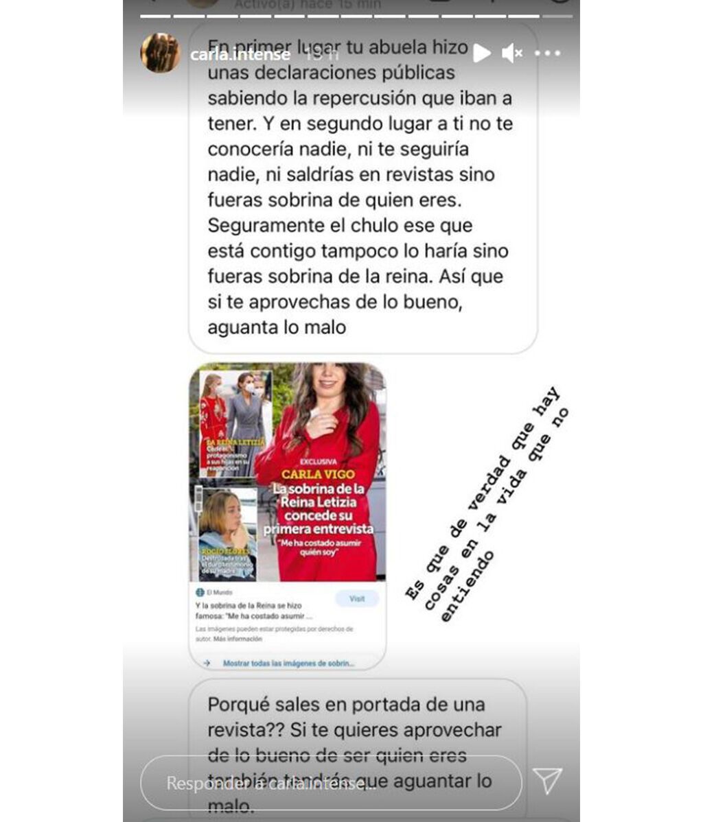 Carla Vigo comparte una opinión de un seguidor sobre este debate