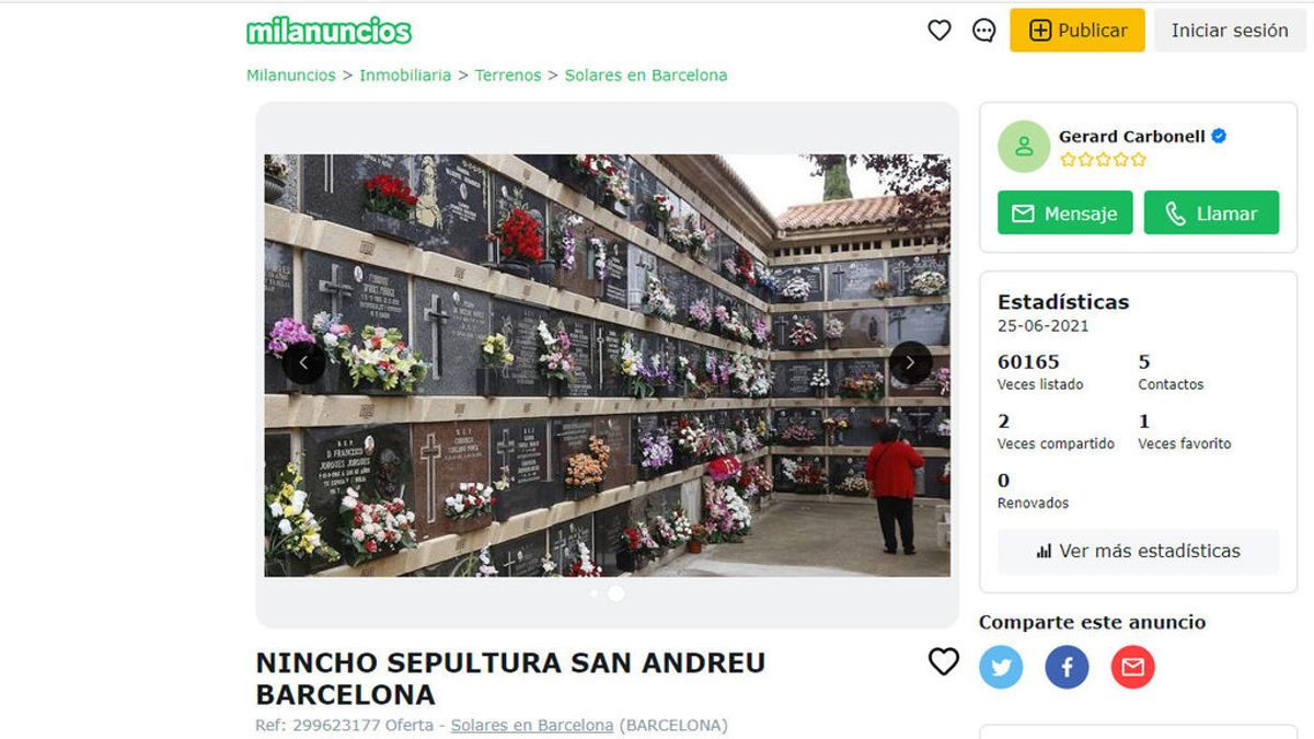 Proliferan los anuncios 'online' de nichos de cementerios de Barcelona, pero su venta es ilegal Proliferan los anuncios 'online' de nichos de cementerios de Barcelona, pero su venta es ilegal