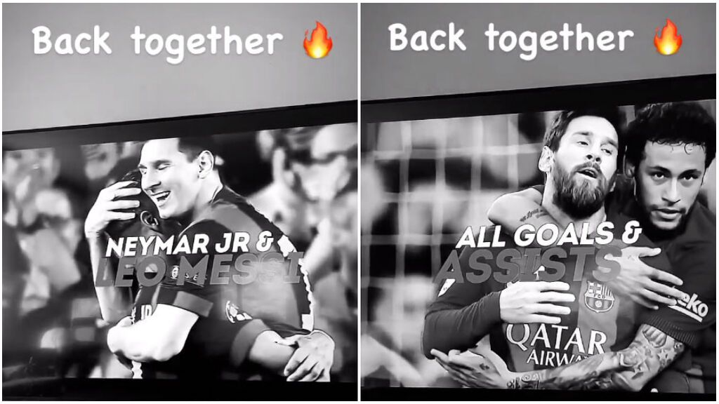 Neymar da la bienvenida a Messi.