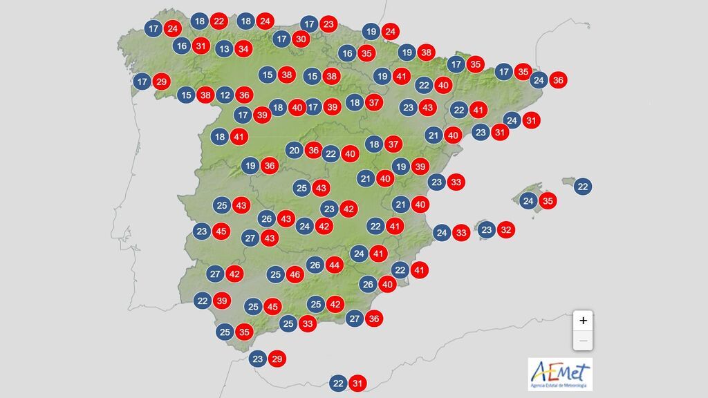 Mapa de las temperaturas del sábado