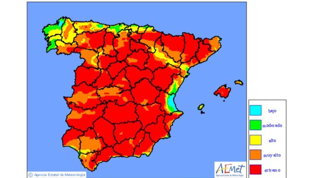Mapa de la AEMET sobre el peligro de incendios