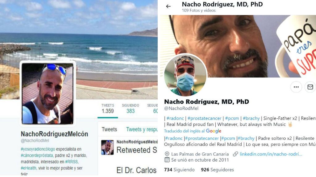 La antigua biografía y la actual de Nacho Rodríguez en Twitter