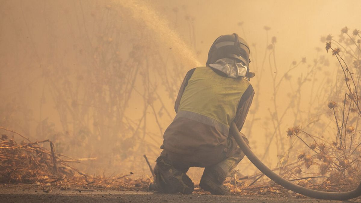 Un bombero trabaja en la extinción de un incendio forestal Un bombero trabaja en la extinción de un incendio forestal