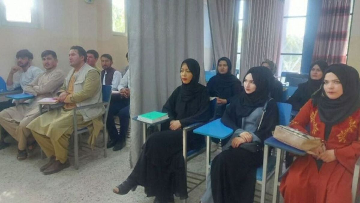 Las mujeres vuelven a la universidad en Kabul separadas de los hombres por una cortina Las mujeres vuelven a la universidad en Kabul separadas de los hombres por una cortina