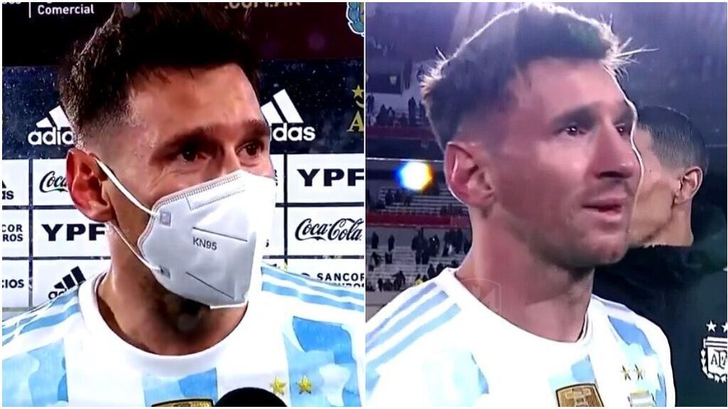 Messi, emocionado al ofrecer la Copa América a la afición argentina.