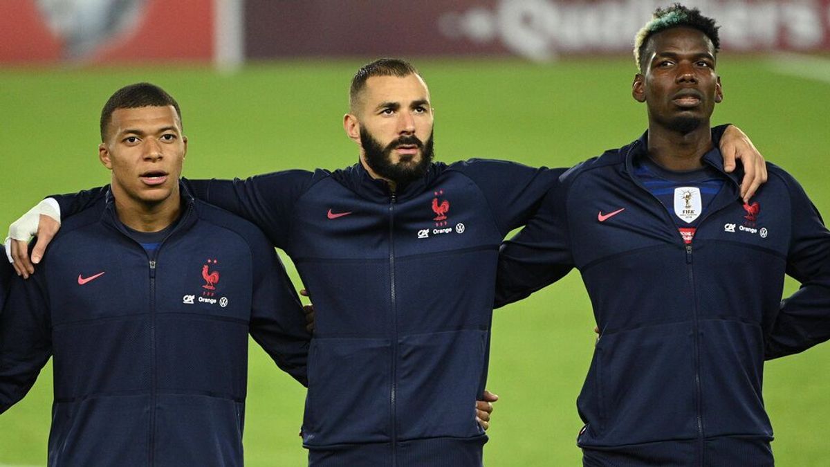 Mbappé, Benzema y Pogba, con la selección francesa. Mbappé, Benzema y Pogba, con la selección francesa.